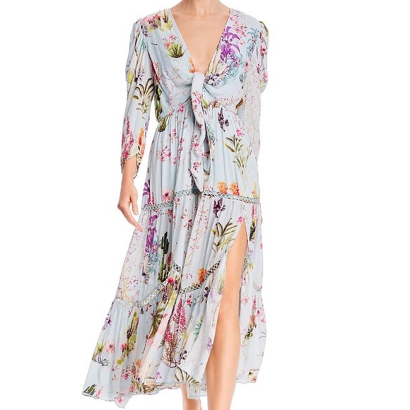 HEMANT & NANDITA Dresses & Skirts - Hemant & Nandita Tropical Floral Tie-front Maxi Dress In Powder Blue